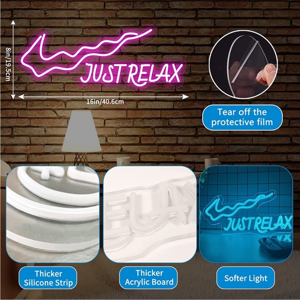 NIKE Just Relax Pink Neon Sign Retro 90’s Self Care Bedroom College Teen Decor - Picture 5 of 8